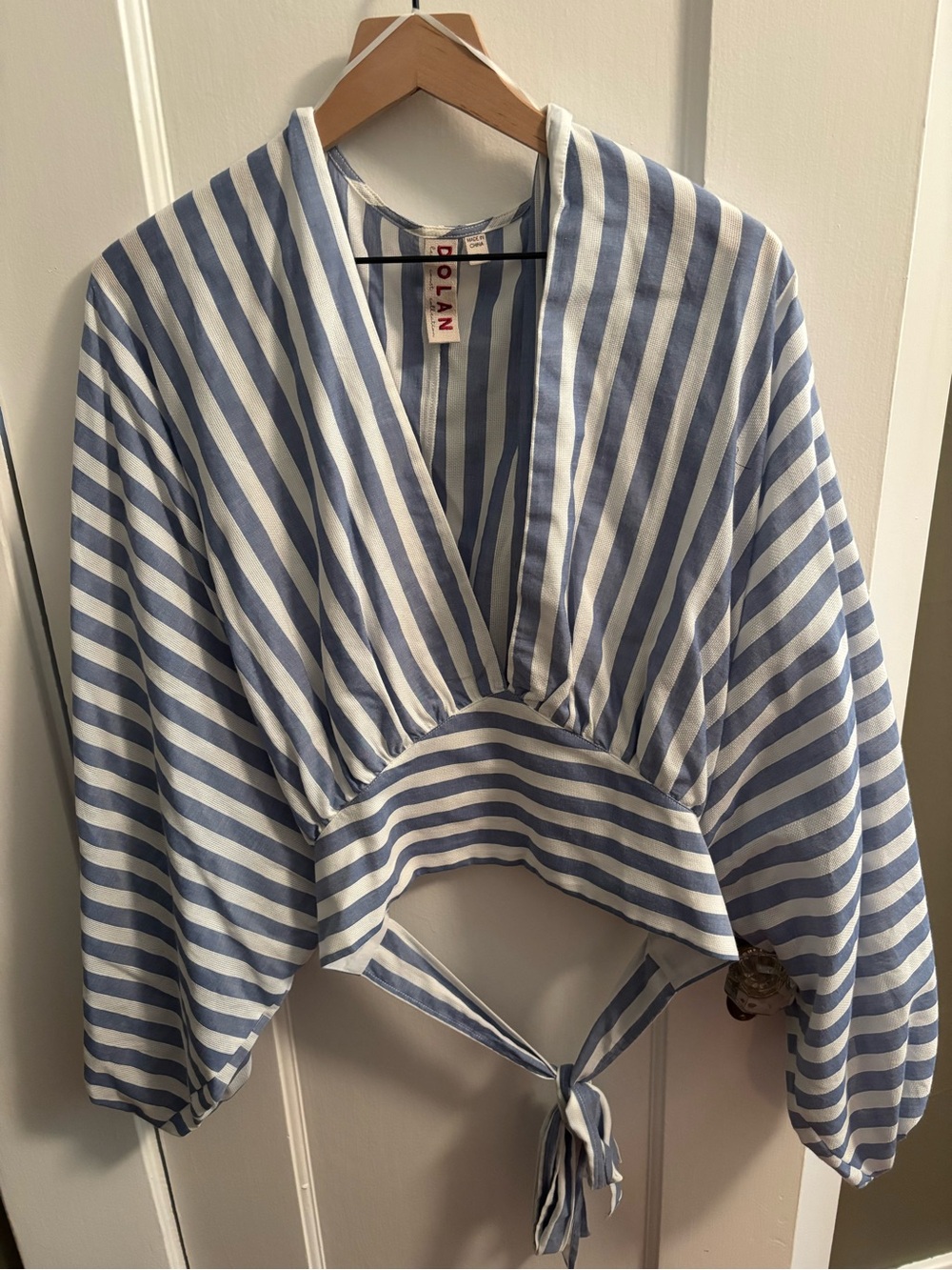 dolan Blue & White Striped Tie-Front Crop Top